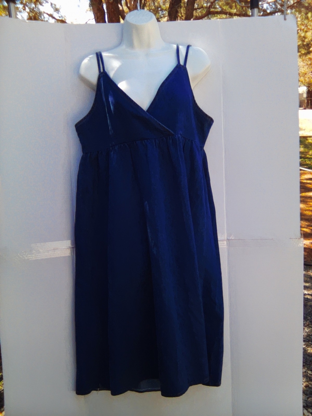 Navy V-Neck Spaghetti Strap Dress - Women's